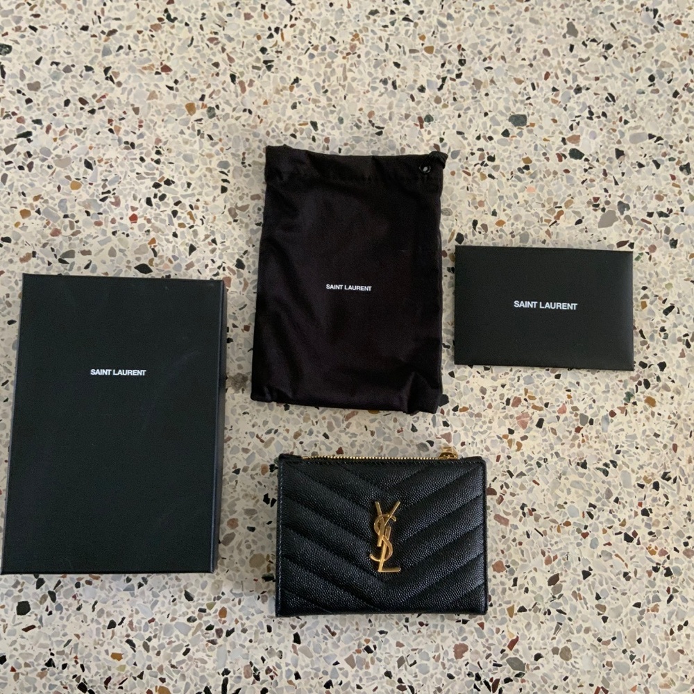 Saint Laurent Monogram YSL Black Grained Leather Ziptop Wallet - Picture 2 of 16